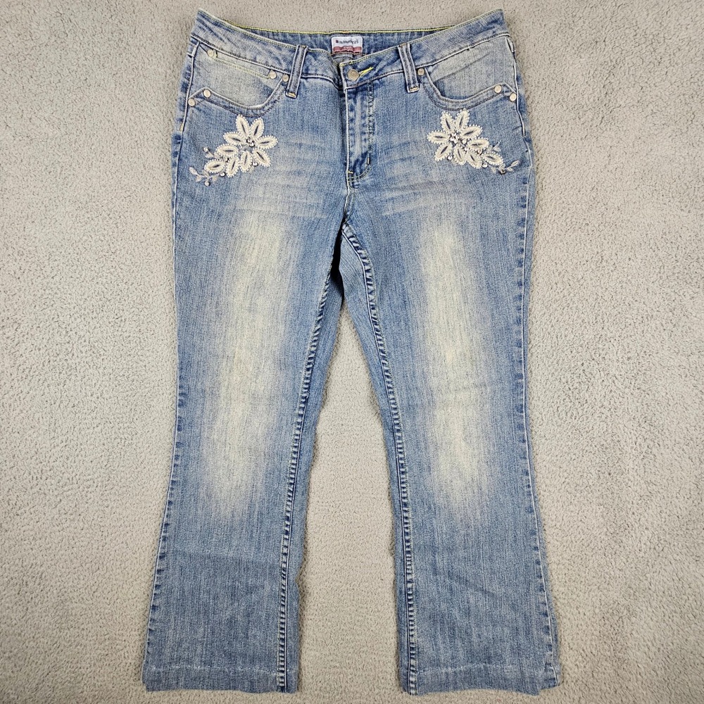 No Boundaries Bootcut Jeans Junior 15 Blue Light Wash Embroidered‎ Beaded Y2K